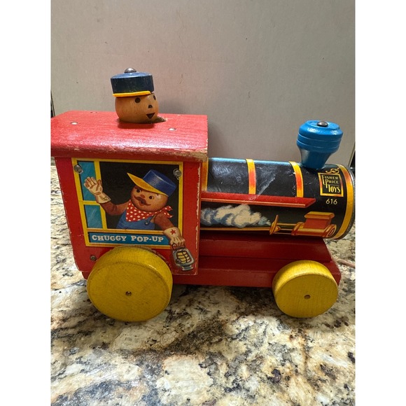Vintage Fisher Price Toys Chuggy Pop-Up Train Wooden Pull Toy #616 Pre-1973 - Picture 1 of 6